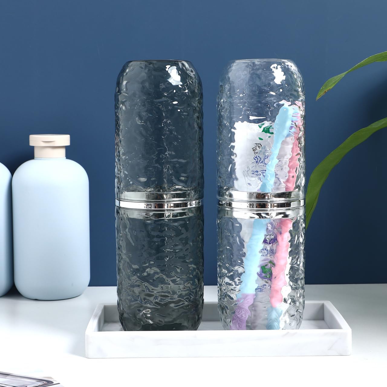 2PCS Travel Toothbrush Case with Cover, Portable Toothbrush Holder Cup Storage Container Dustproof Toothbrush Case for Bathroom Trip School Camping (Clear & Grey)