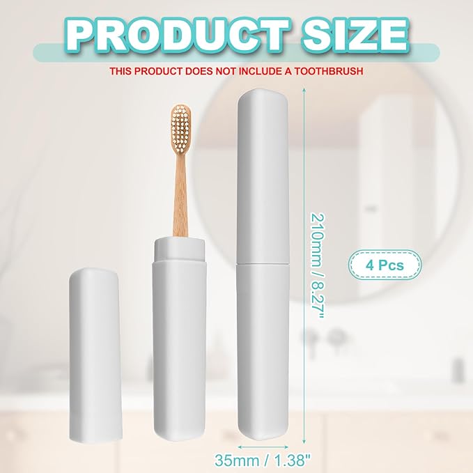 uxcell 4Pcs Travel Toothbrush Case, 8.27 x 1.38 Portable Travel Toothbrush Holder, Plastic Toothpaste Container for Bathroom, Gym, Business Trip, Camping, Gray