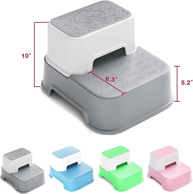 2 Step Stool for Kids (2 Packs),Toddler Stool for Bathroom Sink,Potty Training,Toilet Stool, Slip Resistant(Grey)