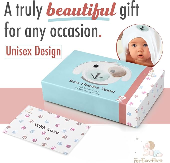 Baby Towels with Hood - Soft, Absorbent Viscose Made of Bamboo, Extra Large 35 x 35 Inches, for Newborns, Infants, Boys and Girls, White