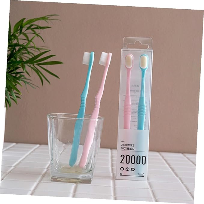 2pcs Nano Bristles Toothbrush with Ultra Soft Bristles for Sensitive Gums and Teeth Portable Manual Toothbrushes in Sky Blue and Pink for Adults
