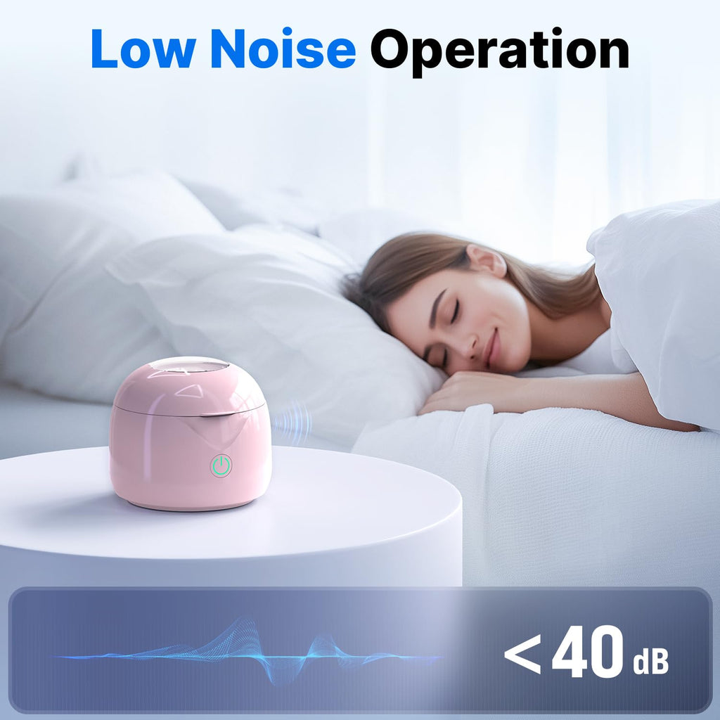 Ultrasonic Retainer Cleaner - UV Dental Cleaning Pod Night Guard Cleaner for Dentures, Aligner, Braces, Toothbrush Heads, Jewelry (Pink)
