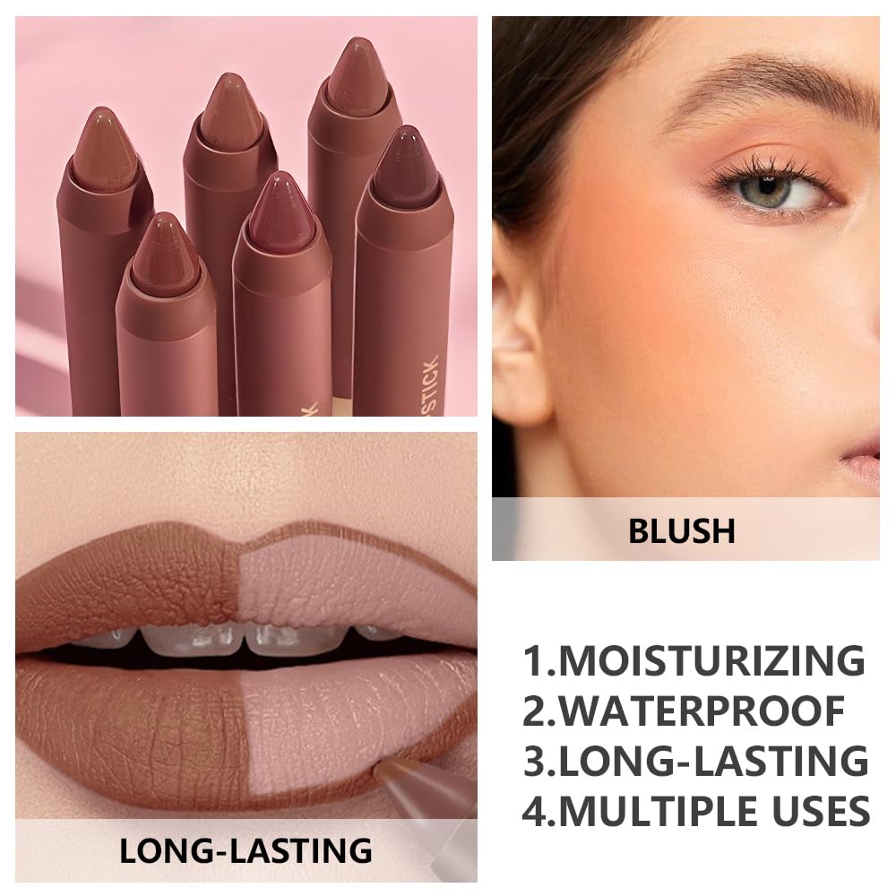 BINGBRUSH 2 in 1 Lip Liner and Lipstick Combo, Matte Lipstick Long Lasting Waterproof Lip Pencil Crayon, Smudge Proof Lip Stain,Hign Pigmented Women’s Makeup (01#Morning Latte)