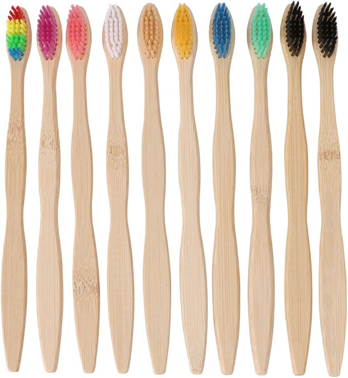 10 Pcs Natural Toothbrushes with Soft Bristles for Adults Travel Eco-Friendly Biodegradable Personal Care Teeth Brush Ergonomic Handle