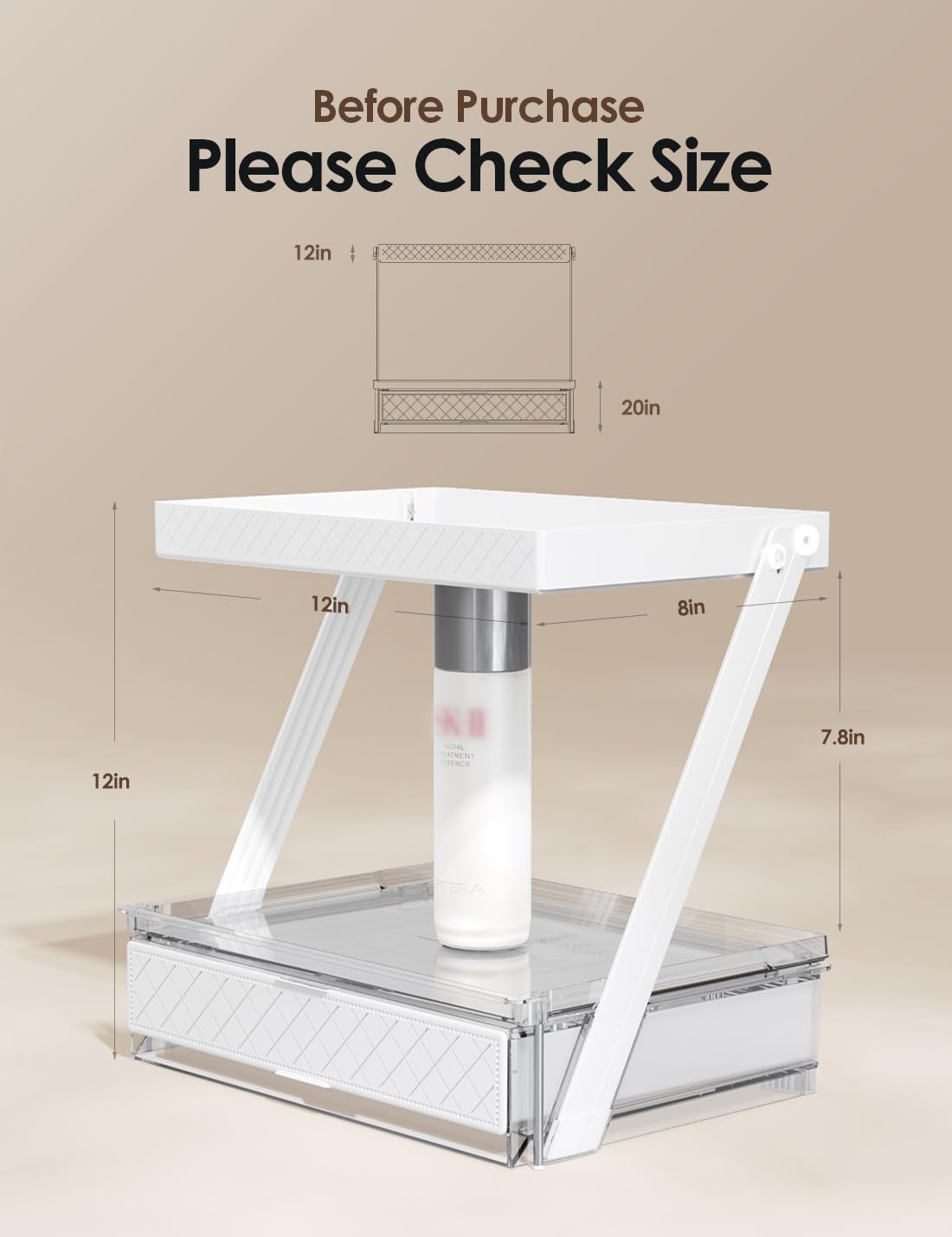 2 Tier Bathroom Countertop Organizer, Z-Shaped Vanity Organizer with Sliding Tray & Drawer, Skincare, Makeup & Perfume Storage Organizer, Acrylic office, Dresse & Desk Organizer