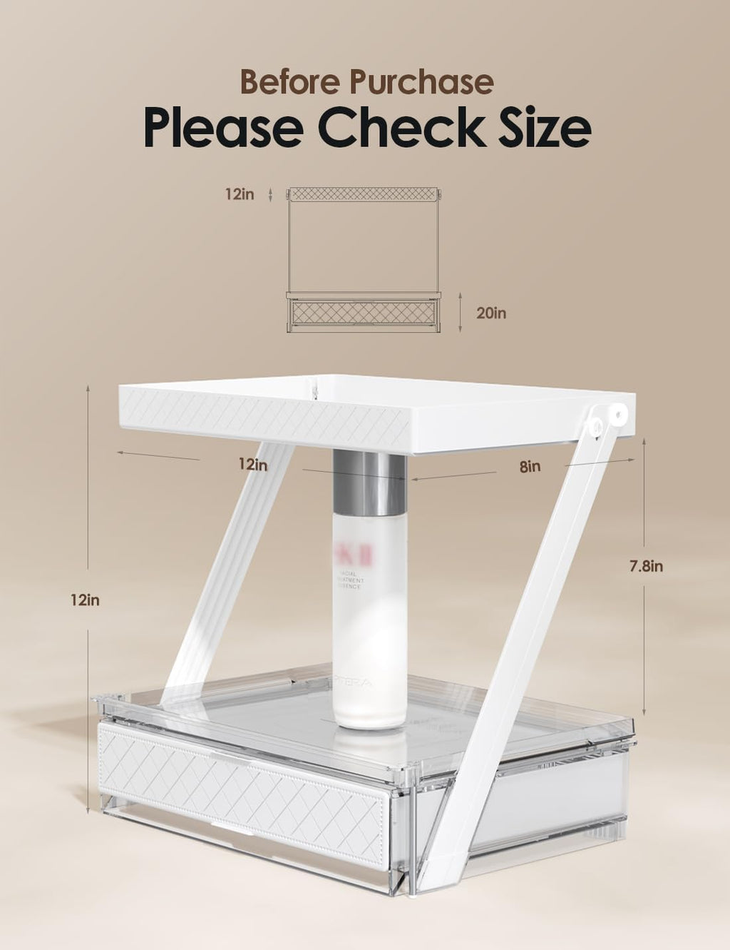 Z-Shaped Bathroom Countertop Organizer – 2-Tier Vanity Organizer with Sliding Tray & Drawer for Skincare, Makeup & Perfume – Acrylic Storage for Dresser, Office or Desk