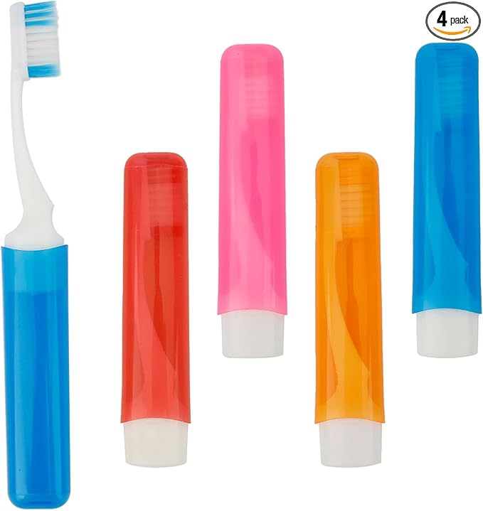 Travel Toothbrush 4PCS Travel Toothbrush Set Mini Toothbrushes Small Tooth Brush Portable Travels Size Toothbrushes Folding Traveling Tooth Brush with Case Individually Wrapped for Home Camping Hiking