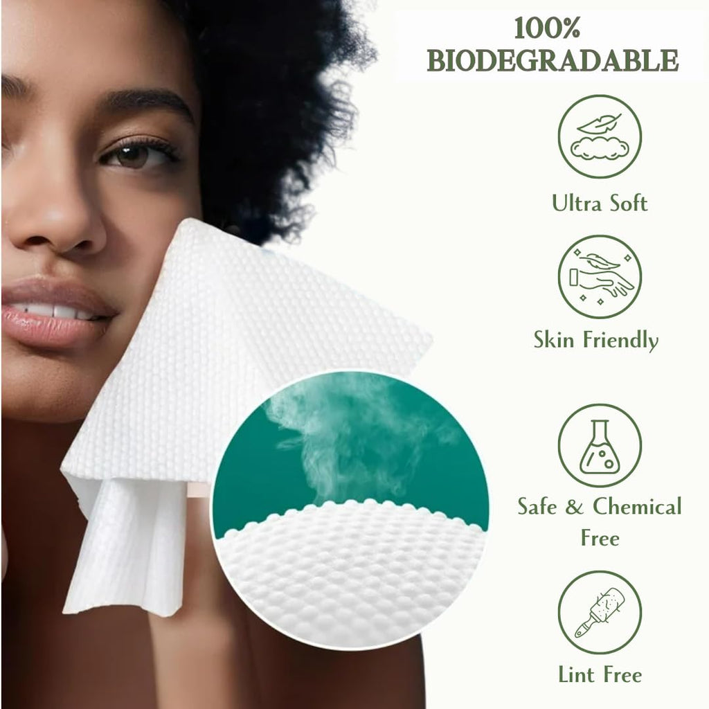 VoilaVe Disposable Face Towels -100% Cotton Biodegradable Makeup Remover Dry Wipes, Ultra Soft Lint Free Facial Cloth | Clinically Tested Eco-Friendly Towelettes For Sensitive Skin - XL 10 x 12"- 50 C