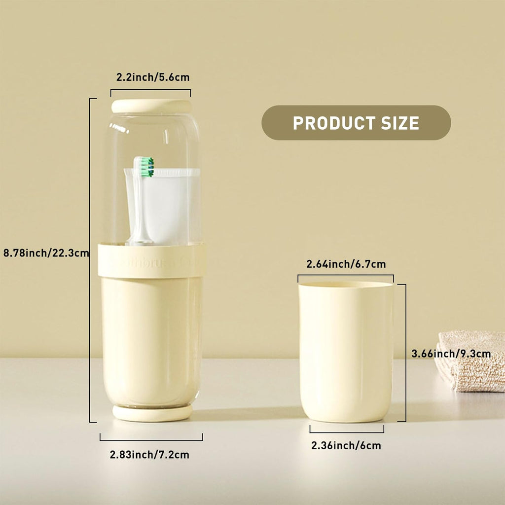 Toothbrush Cup with Cover, Travel Toothbrush Case Portable Toothbrush Holder for Traveling Business Camping School Bathroom (Beige)