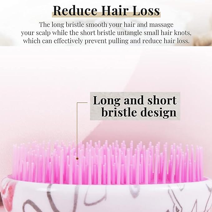 Hair Brush, Detangling Brush Portable Travel, Glitter Egg Shape Anti Static Knots, Air Cushion Massage Detangler Brush for Adults Kids Curly Long Thick Dry Wet Frizzy Damaged Hair