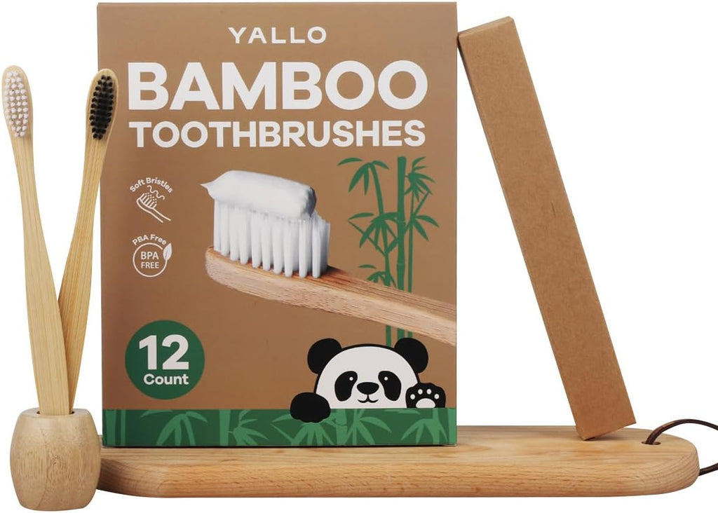Bamboo Toothbrushes for Adults - 10 Pack Biodegradable Bamboo Toothbrush Teeth Colorful Bristle Natural Bamboo Tooth Brush Dental Eco Wood Toothbrushes (Rainbow)