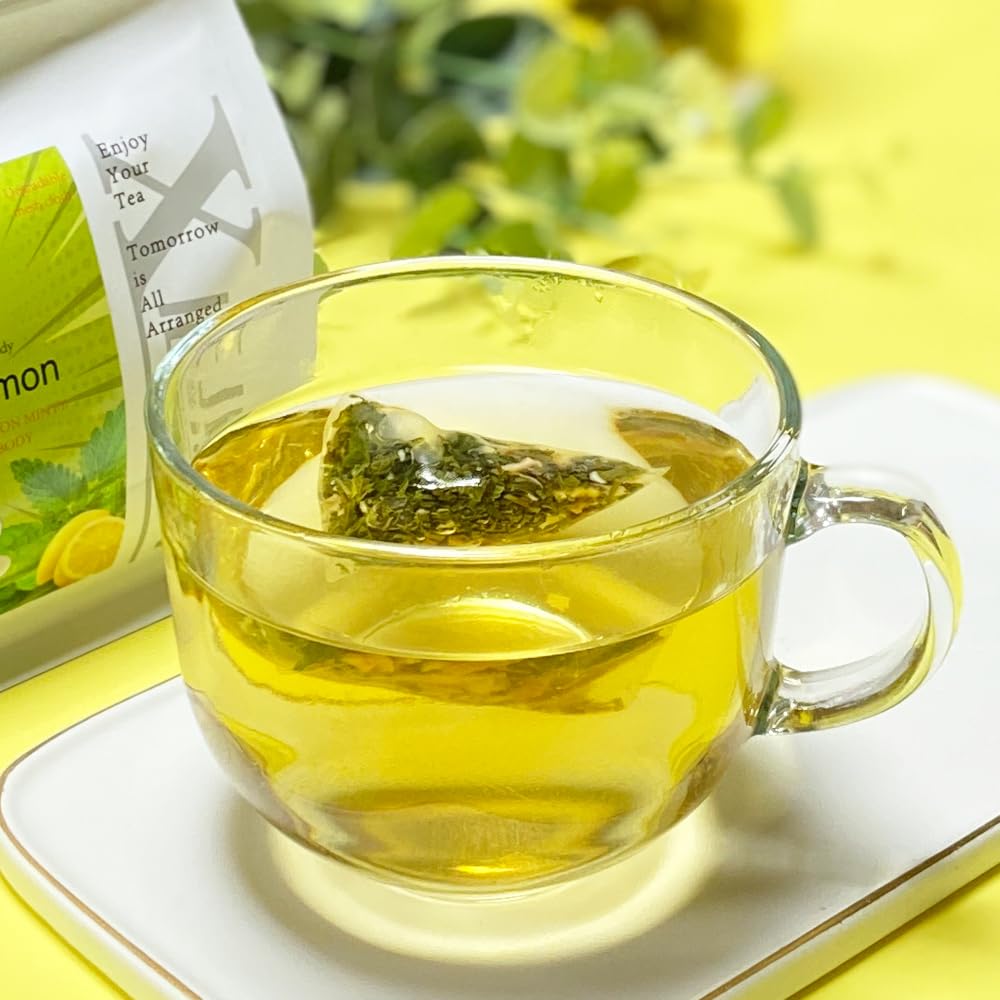 XIEJINJI Peppermint Lemon Tea Bags, 4.2g x 40 Count (5.9 oz), 100% Natural Lemon & Peppermint Leaves, No Flavoring - No Additives - Caffeine Free, Eco-Conscious Pyramid Clear Filter Teabag