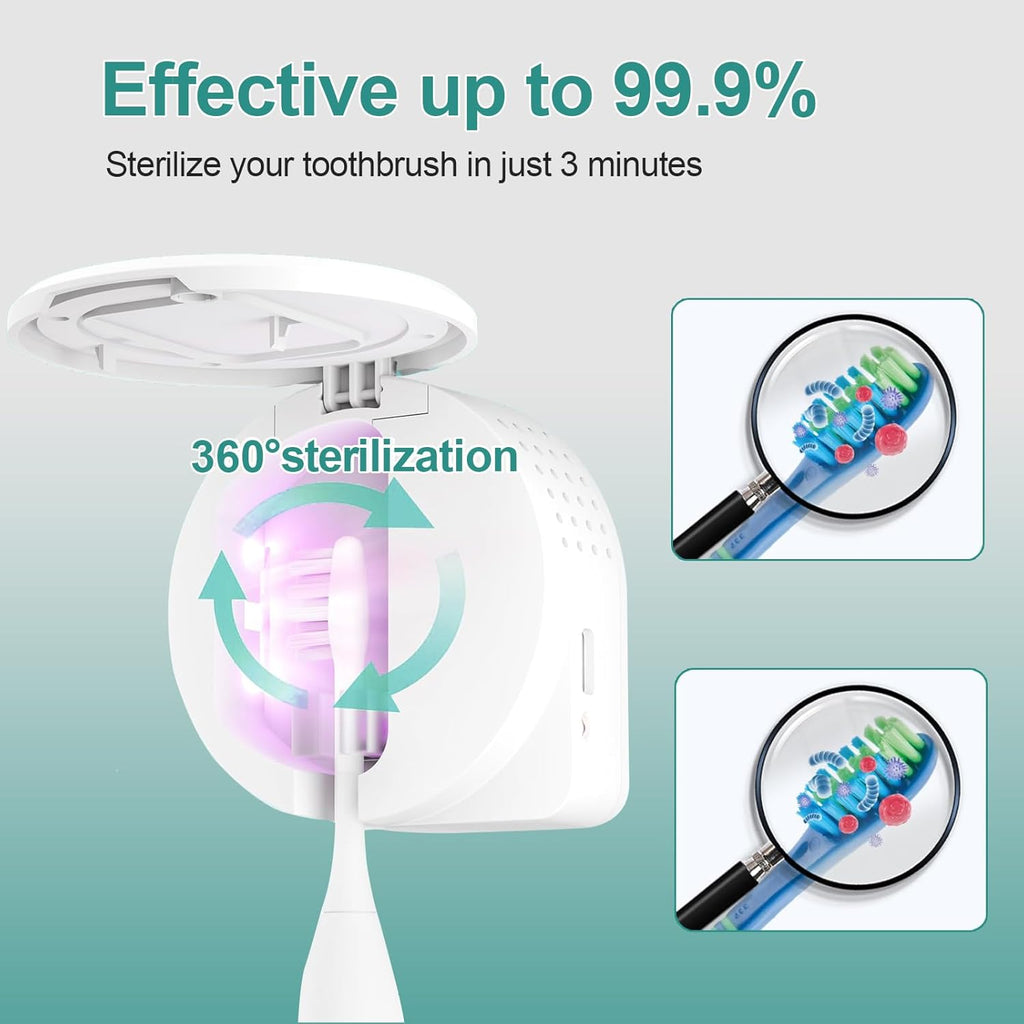 UV Toothbrush Sanitizer Holder, Toothbrush Sanitizer and Holder Cover Caps with Fan Drying, Rechargeable Portable Toothbrush Cleaner Case Fits Most Electric and Manual Toothbrushes