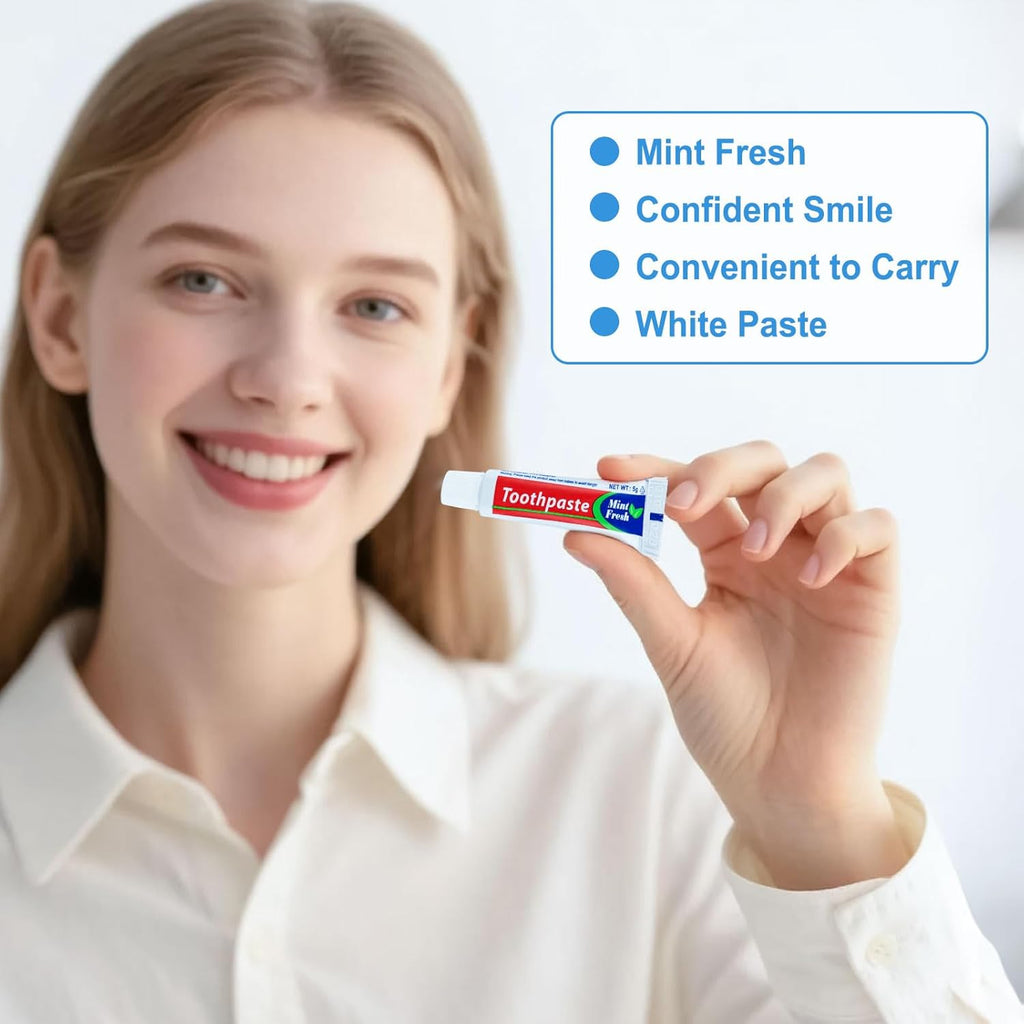 200 Tubes Bulk Travel Size Mini Toothpaste, 0.176oz Disposable Mint Flavor Pocket Teeth Paste Small Essential Toothpaste for Travel, Home/Hotel/Guests/Charity/Homeless/Camping Oral Care (Single Use)