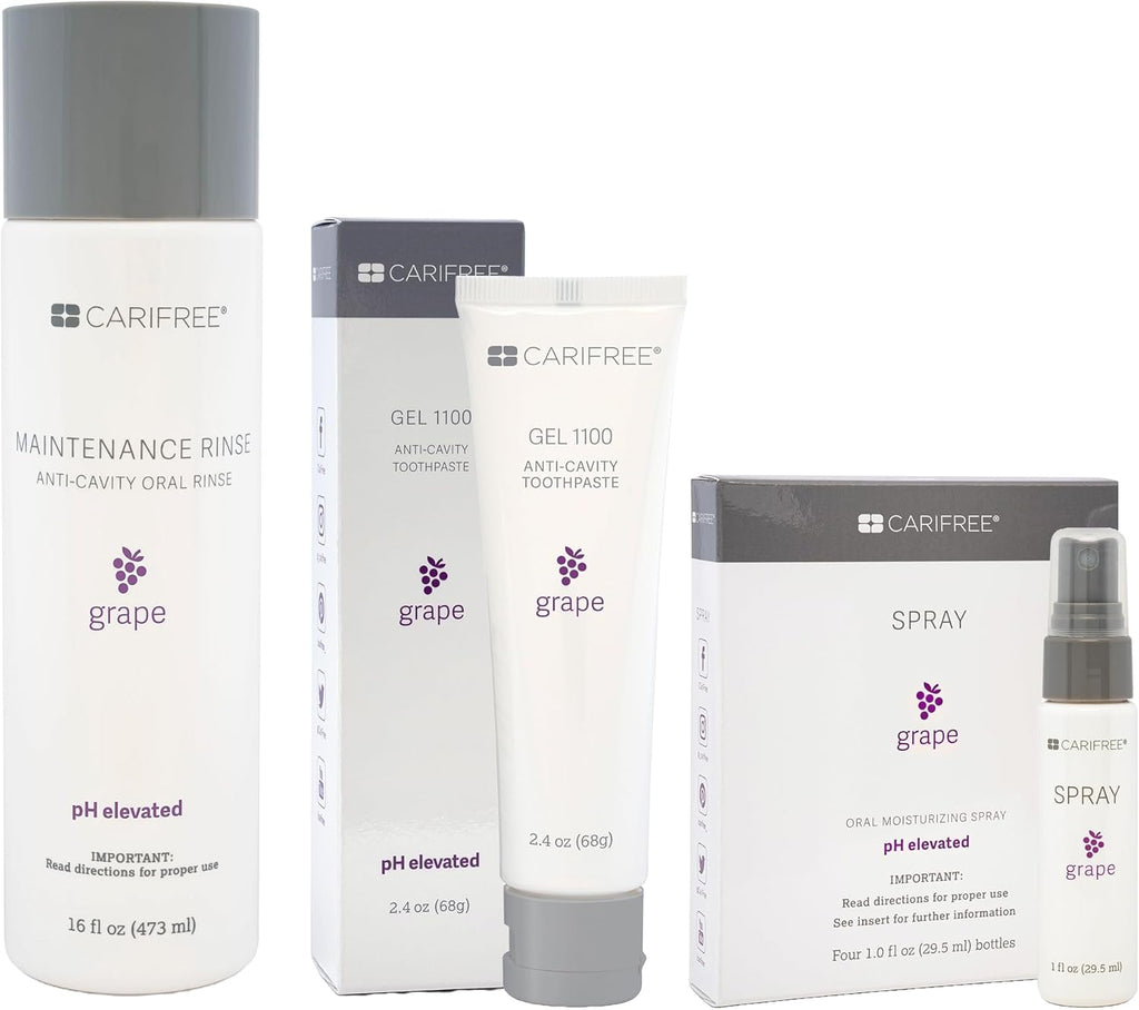 CariFree Maintenance & Prevention Starter Kit, Grape | Anti-Cavity Fluoride Toothpaste & Mouthwash Freshens Breath and Moistens Mouth | Dentist Recommended for Oral Care (3 Piece Set)
