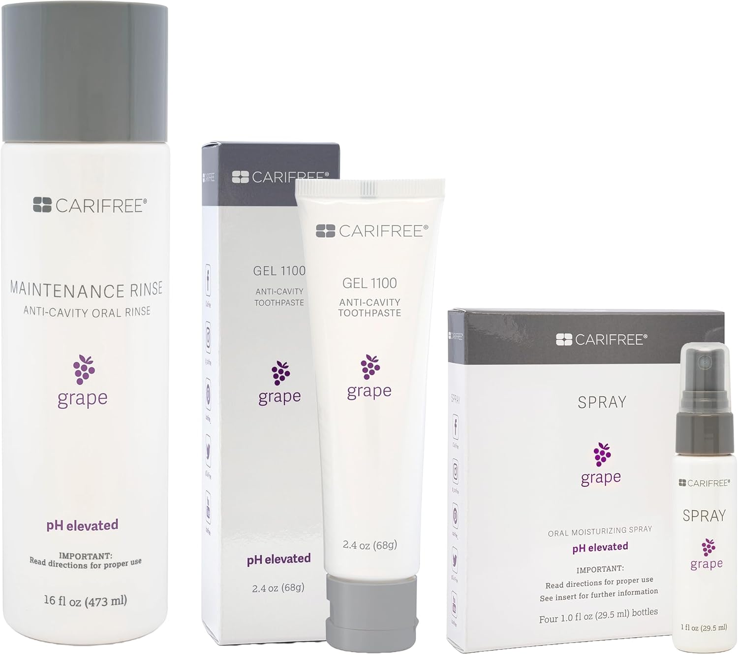 CariFree Maintenance & Prevention Starter Kit, Grape | Anti-Cavity Fluoride Toothpaste & Mouthwash Freshens Breath and Moistens Mouth | Dentist Recommended for Oral Care (3 Piece Set)