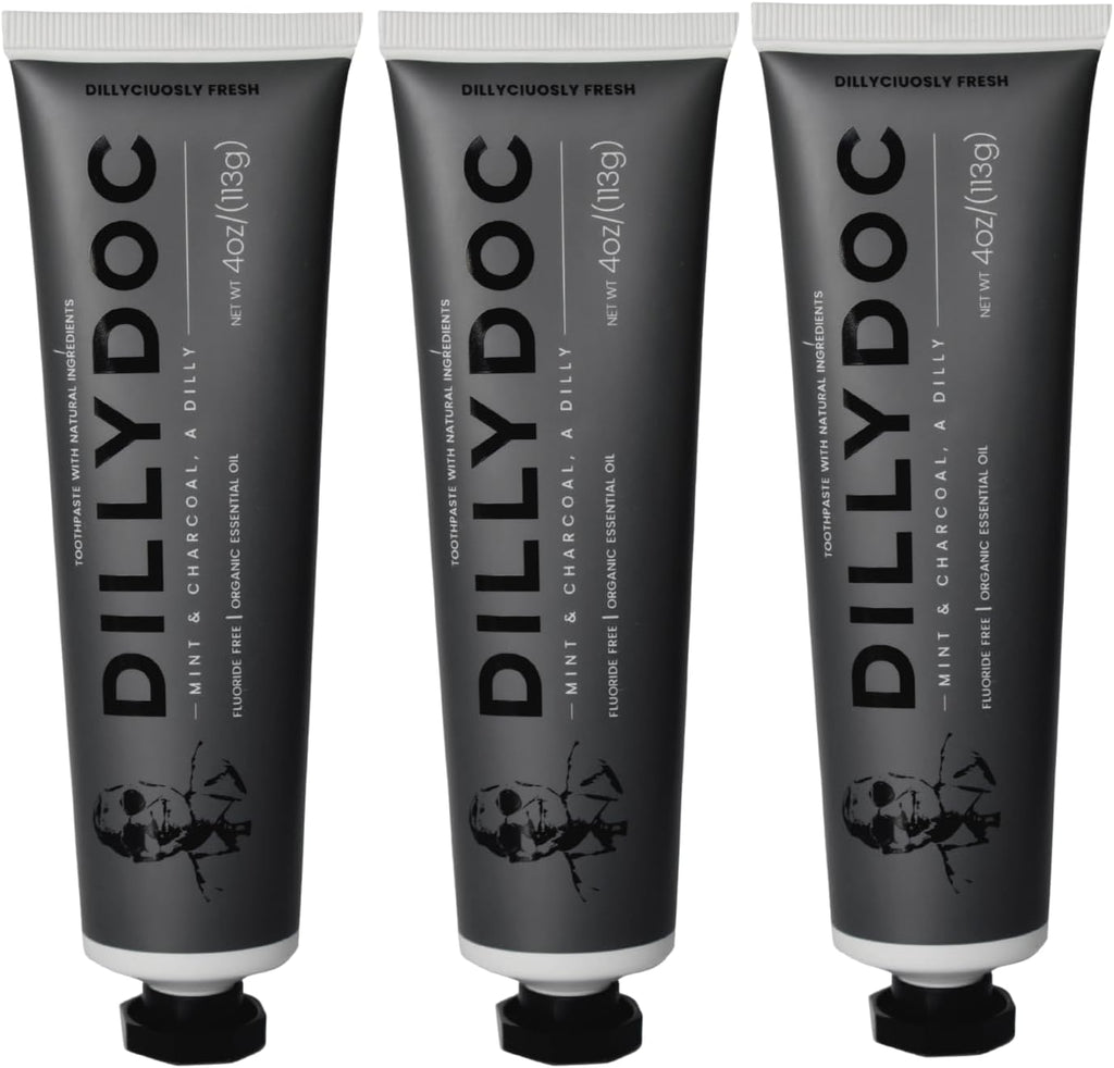 Fluoride-Free Mint Toothpaste for Fresh Breath, Gentle on Teeth, Natural Ingredients, Eco-Friendly Bioplastic Tube, Sustainable Oral Care for Adults and Kids (3 Pack, Mint & Charcoal)