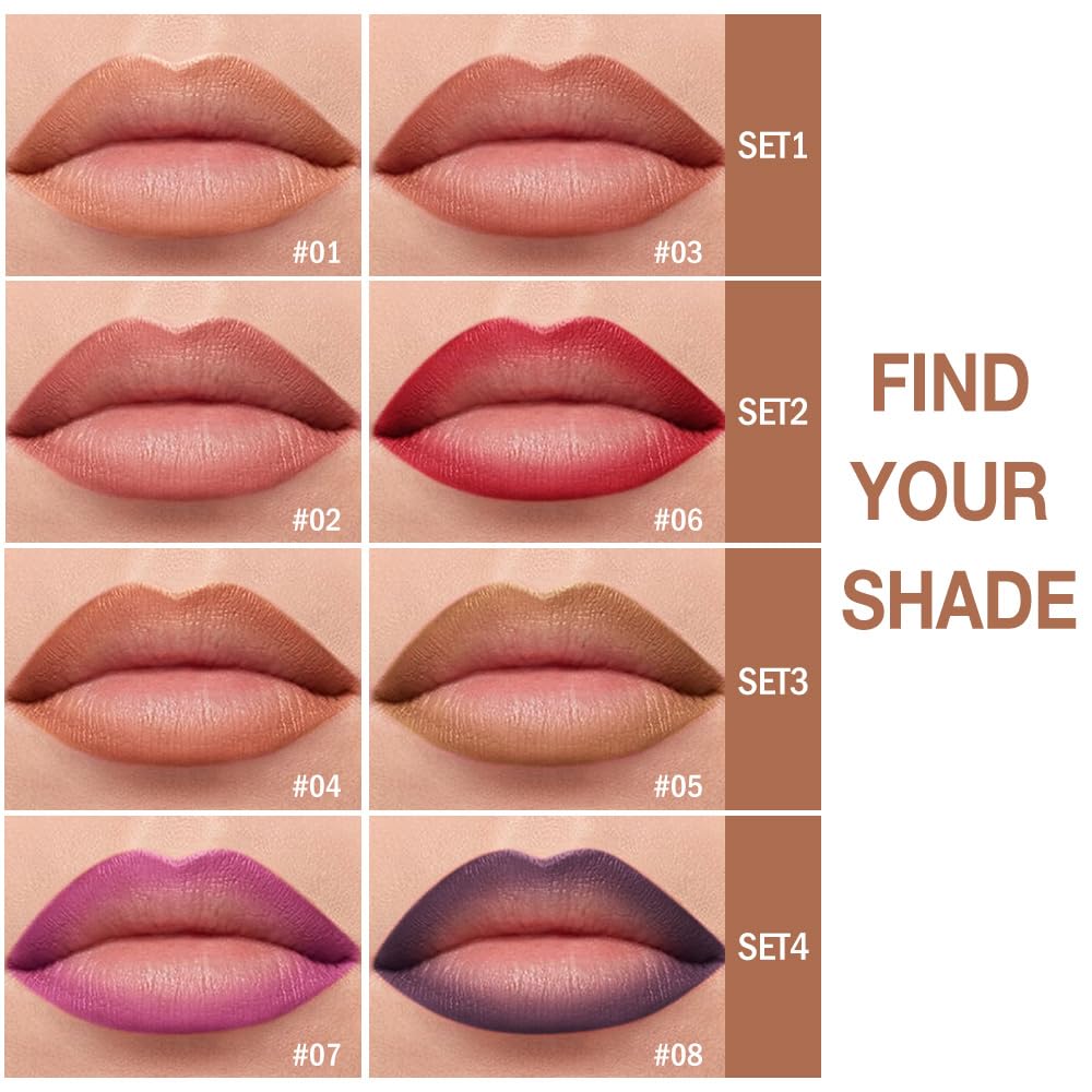 2in1 Gradient Lip Liner & Lipstick Combo,Matte Longwear Waterproof Lip Pencil with Cone Tip,Smudge Proof Crayon for Flawless Ombre Contour,Women's Long Lasting Makeup Set(07Lilac Dream+08Violet Noir)