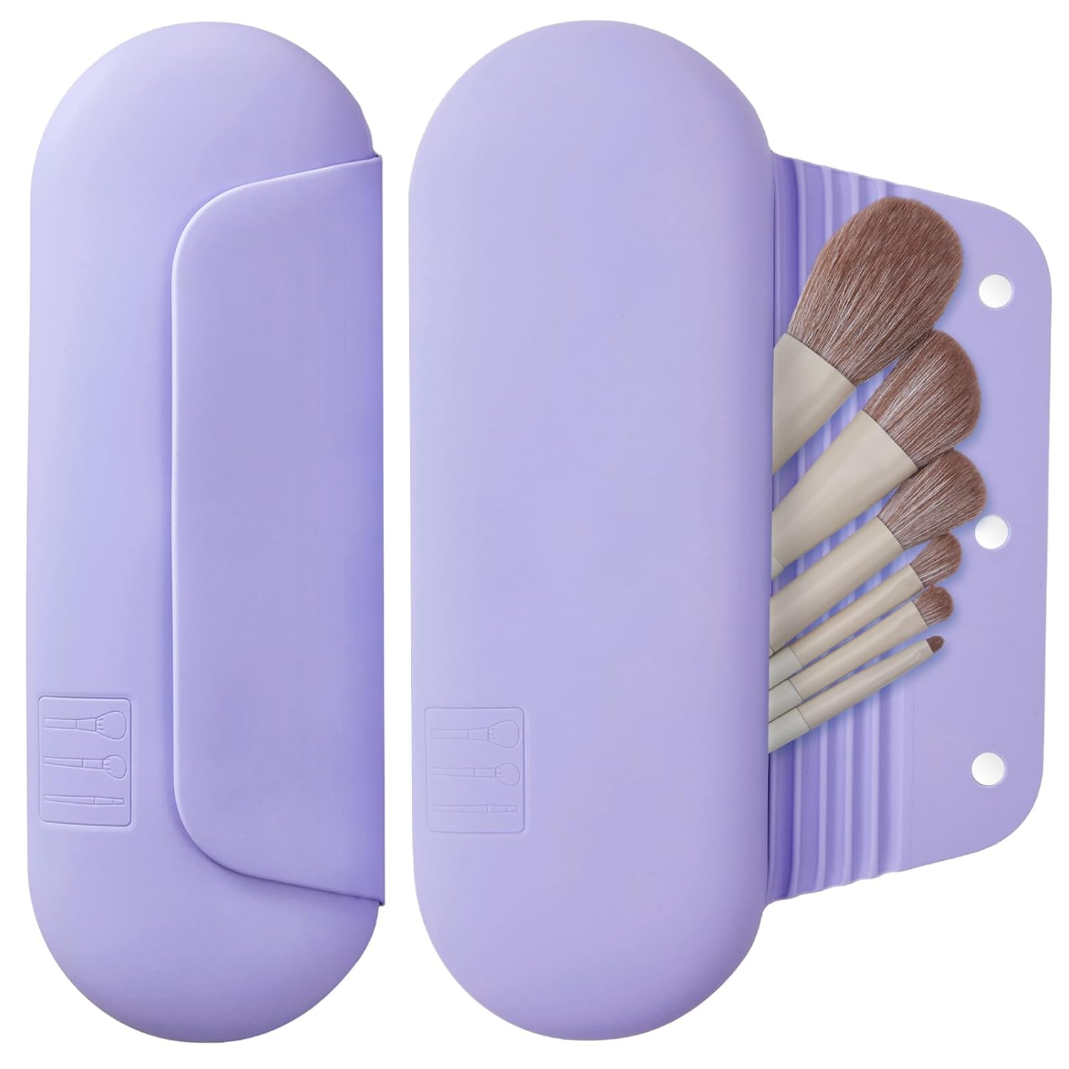 Silicone Makeup Brush Holder Travel Cosmetic Bag：Soft Portable Cosmetic Face Brushes Holder with Upgrade Anti-Fall Out Magnetic Closure, Large Travel Makeup Brush Case - Lavender