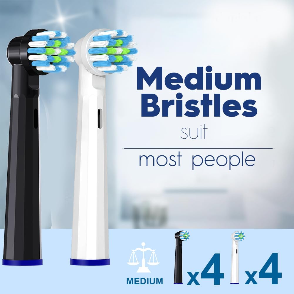 Intelligent Cleaning Replacement Heads Compatible with Braun Oral B Pro 1000/7000/9600, 8 Pack Brush Heads Compatible with Oral B Genius X and Smart 1500 Electric Toothbrush (Black+White)