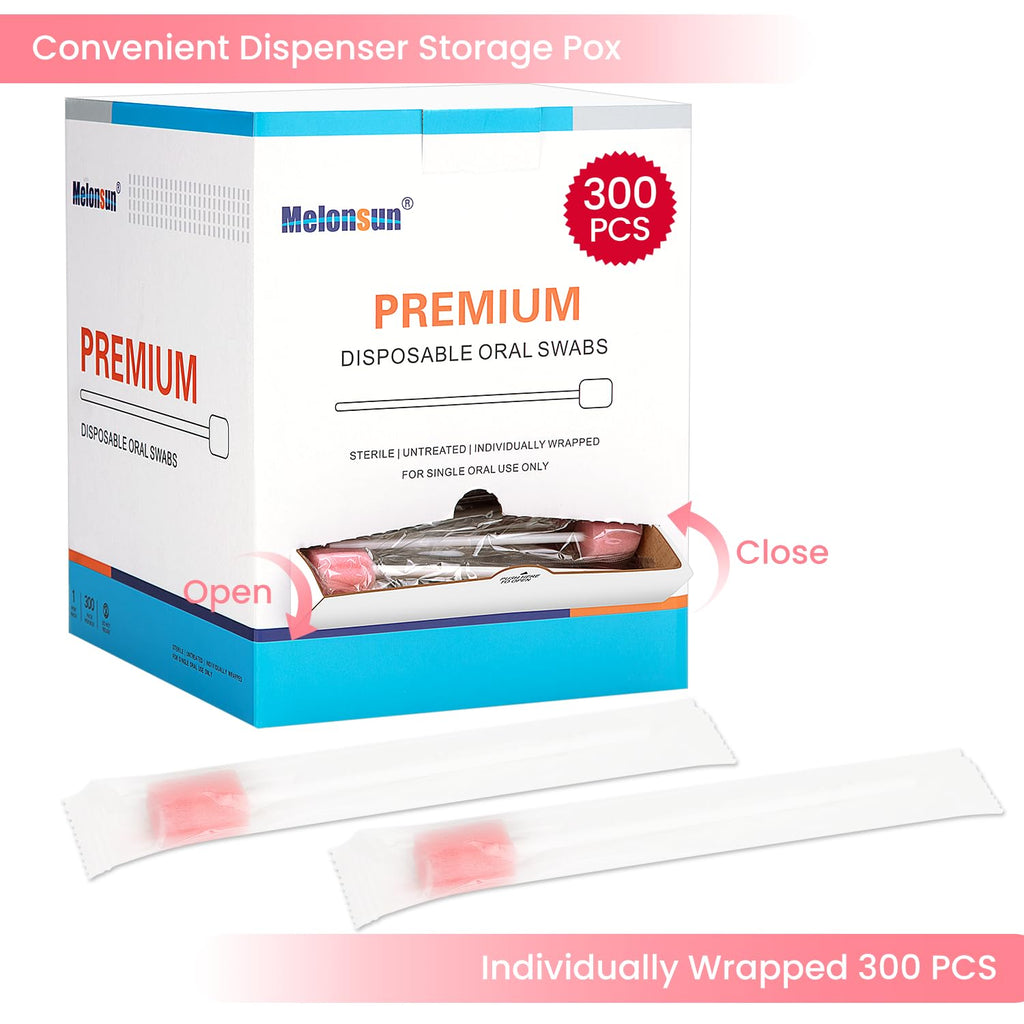300 Pcs Oral Swabs Disposable – Longer Sterile & Unflavored Dental Sponge Swabsticks, Medical Grade, Individually Wrapped, Latex-Free for Oral Care & Mouth Cleaning (Pink 300)