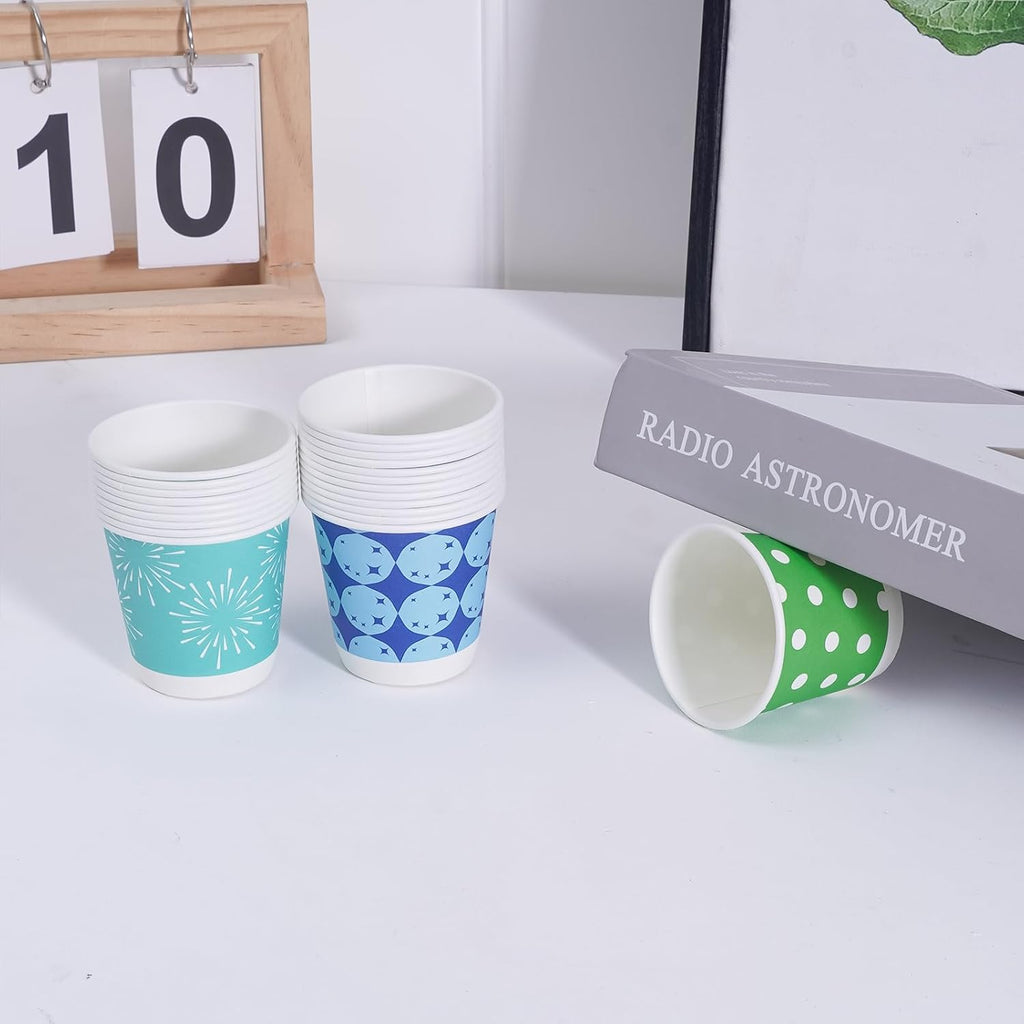 Tamone 600 Pack 3 oz Paper Cups, Small Bathroom Cups, Disposable Cups, Mini Paper Cups Dot Design, Red, Green, Yellow Mouthwash Cups for Party, Picnic, BBQ, Travel, Home and Event