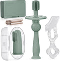 haakaa Training Toothbrush Set Oral Care Kit, Soft Silicone Toothbrush for Baby, Infants, Toddlers & Kids, Pea Green