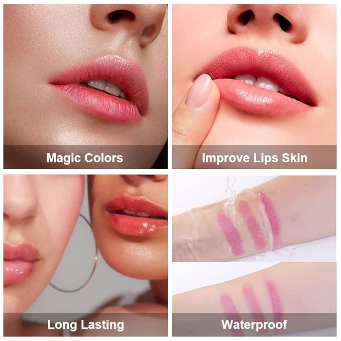 BINGBRUSH 2Pcs Color Changing Lipstick, Pink PH Mood Long Lasting Labiales Lip Care Moisturizer Lip Balm Korean Magic Lip Gloss Lip Tinted Stain Makeup Lipstick Set for Women