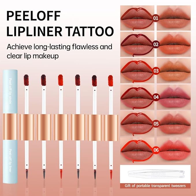 Matte Lip Liner Peel Off Lip Stain, Long Lasting Peel Off Lip Liner Stain, Peel-off Lip Gloss For All Skin Types, Transfer-proof Highly Pigmented Color Waterproof, 01#(01#, Pack of 1)