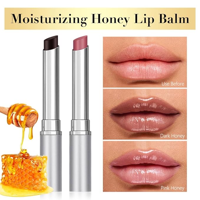 Honey Butter Lipstick Tinted Lip Balm, Shine Moisturizing Plumper Lipstick for Women, Natural Nourishing Hydrating Lip Gloss Stain for Dry Lips, Lightweight Lip Liner Care Makeup, Vegan - Black & Pink