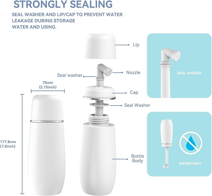 Portable Bidet for Travel Friendly Handheld Personal Peri Bottle 400ml Convenient Leakproof Design Personal Hygiene Cleaning (White, 400ml)