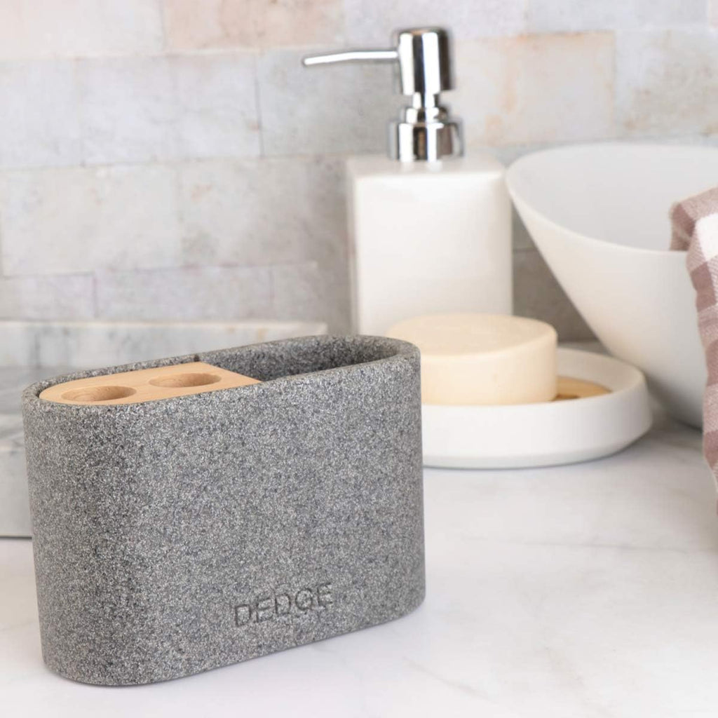 Dedge 3 Slots Bamboo Toothbrush Holder Electric Toothbrush Holder and Toothpaste Holder for Bathroom Countertop Accessories Storage,Toothbrush Holders for Bathrooms, Gray Sandstone Style Organizer