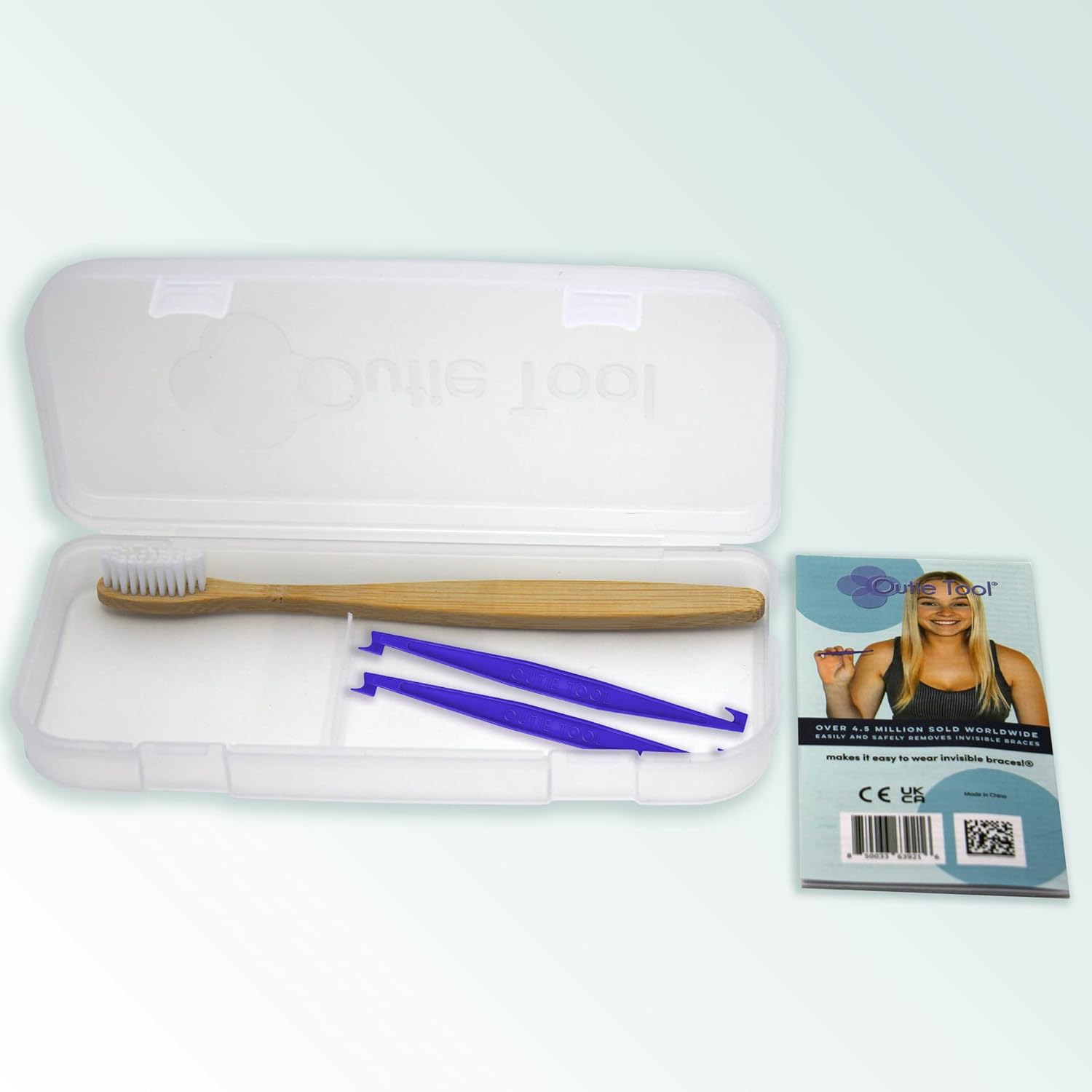 Outie Tool 2 in 1 Total Care Carry Case | Contains 1 Bamboo Toothbrush and 2 Clear Aligner Removers