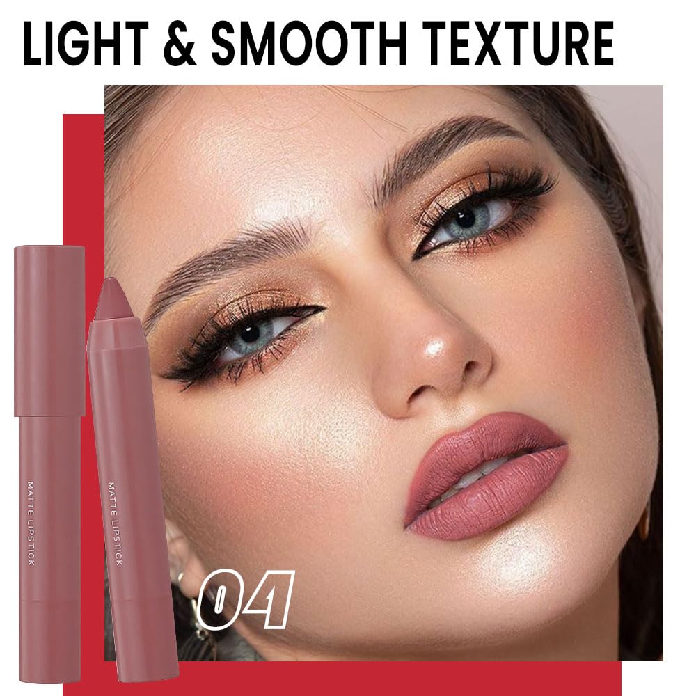 BINGBRUSH Crayon Matte Longwear Lipstick Pack Set,Moisture Smooth Color Stick Ultimate Lip Pencil Stain Crayon for Makeup Collection - Waterproof Velvet Long Lasting Lipstick Gloss for Women(04#)