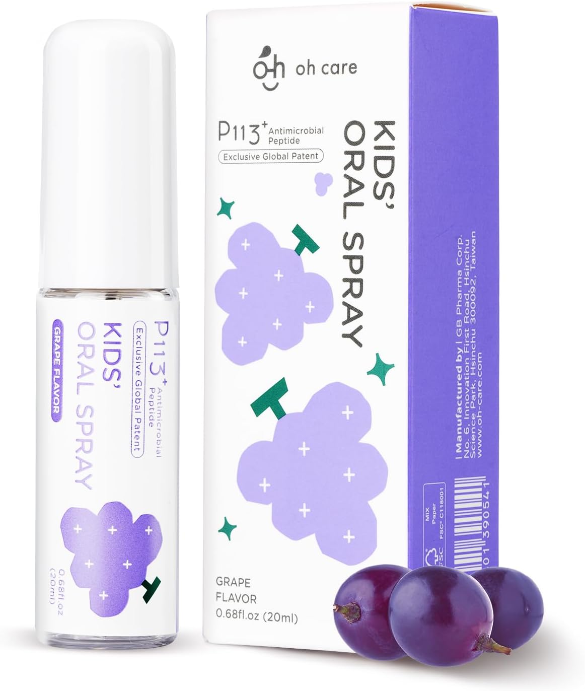 Mouth Spray for Kids Toddler Toothpaste Helper Fluoride Free Baby Toothpaste Cavity Protection Oral Care with Natural P113+ Antibacterial Peptide for Newborns to Age 12(Grape)