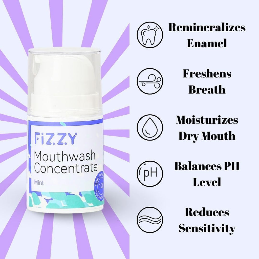 Fizzy Mouthwash Concentrate | Remineralizing Enamel Repair, Nano Hydroxyapatite | 20X Concentrated Travel Size | No Fluoride, Alcohol, Dye | Xylitol, Dry Mouth | Kids & Adults | Mint