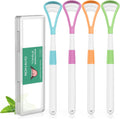 RONAVO Tongue Scraper, Disposable Tongue Cleaner, 2 in 1 BPA Free Tongue Brush, Brushing and Scraping for Oral Care Hygienic, with Travel Case, Fight Bad Breath, 4 Pack