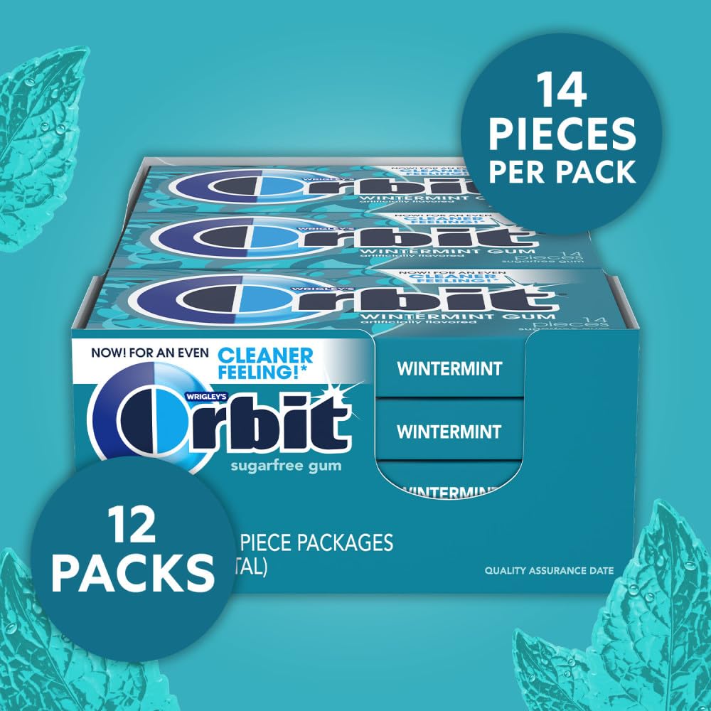ORBIT Gum Wintermint Sugar-Free Chewing Gum, 12 Packs Bulk, 14 Pieces Each (168 Total)
