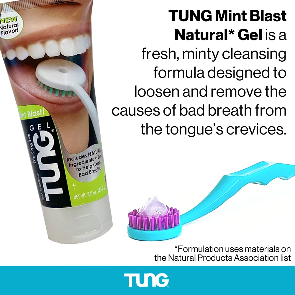 TUNG Tongue Cleaning Kit, TUNG Brush and Natural Mint Blast Gel, Bad Breath Odor Eliminator, Halitosis Defense, USA Made (Set of 1)