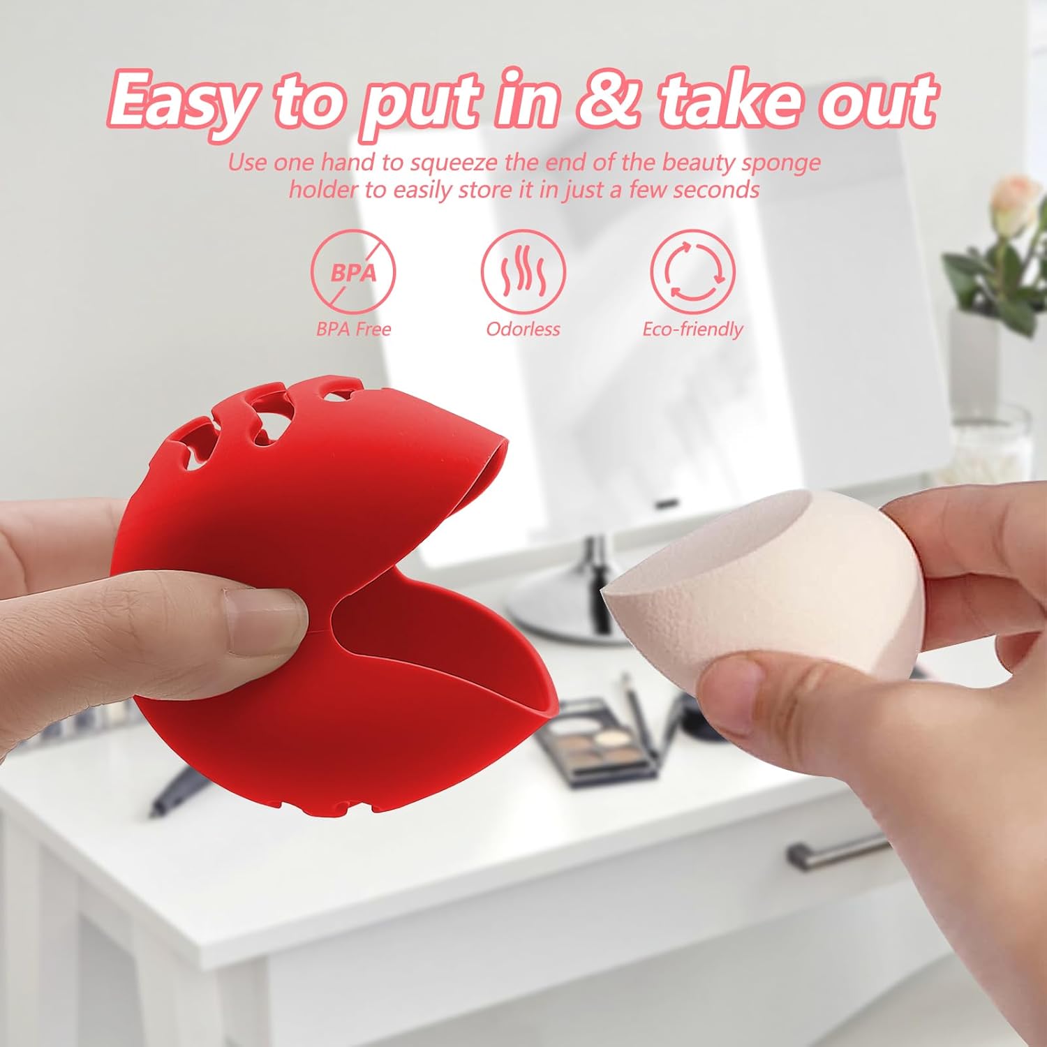 Makeup Sponge Holder,Travel Make up Sponges Organizer,Silicone Shatterproof Make Up Sponge Case,Breathable makeup sponge case, suitable for business or travel（Red）