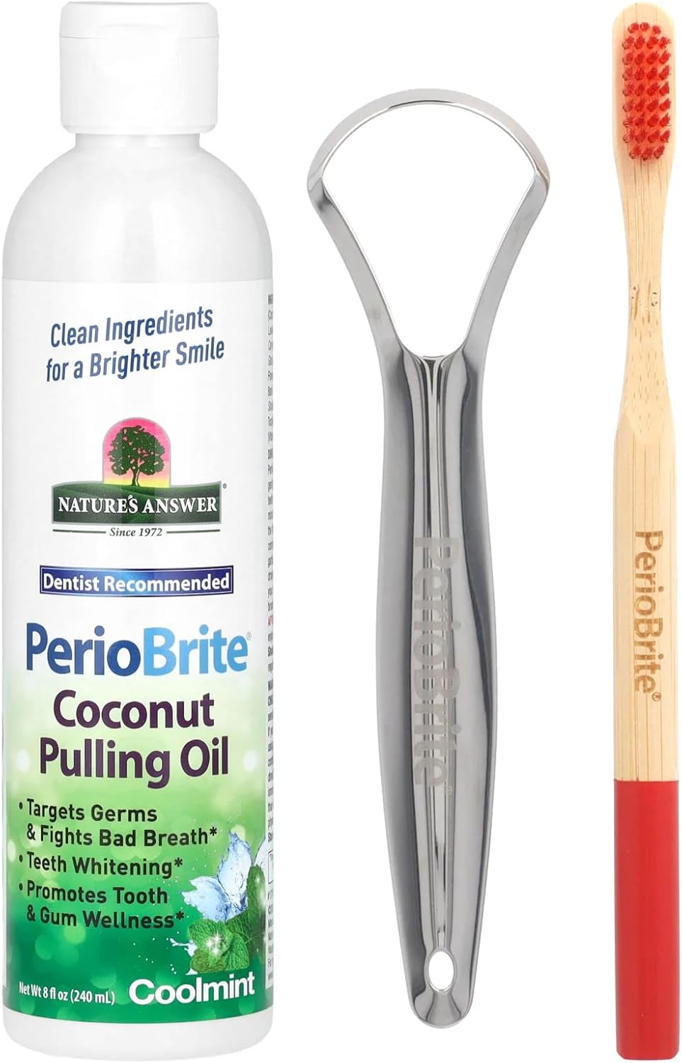 PerioBrite Coconut Pulling Oil 8 Ounce | Promotes White Teeth | Supports Oral Wellness | Mint Flaovred | Gluten Free | Non-GMO | Alcohol Free | Flouride Free | Kosher