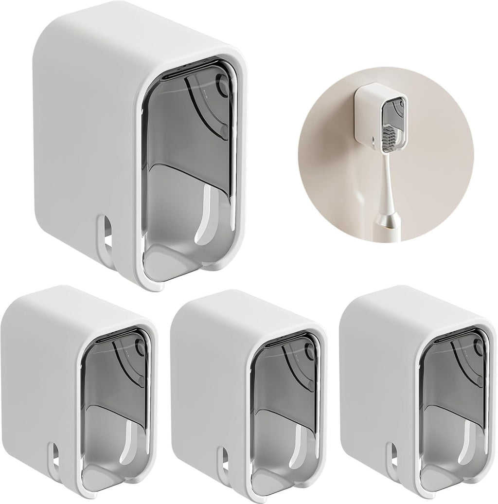 Toothbrush Holder Wall Mounted Toothbrush Holders for Bathrooms, Tooth Brush Holder for Travel and Home, Single Toothbrush Organizer with Cover for Shower 4PCS