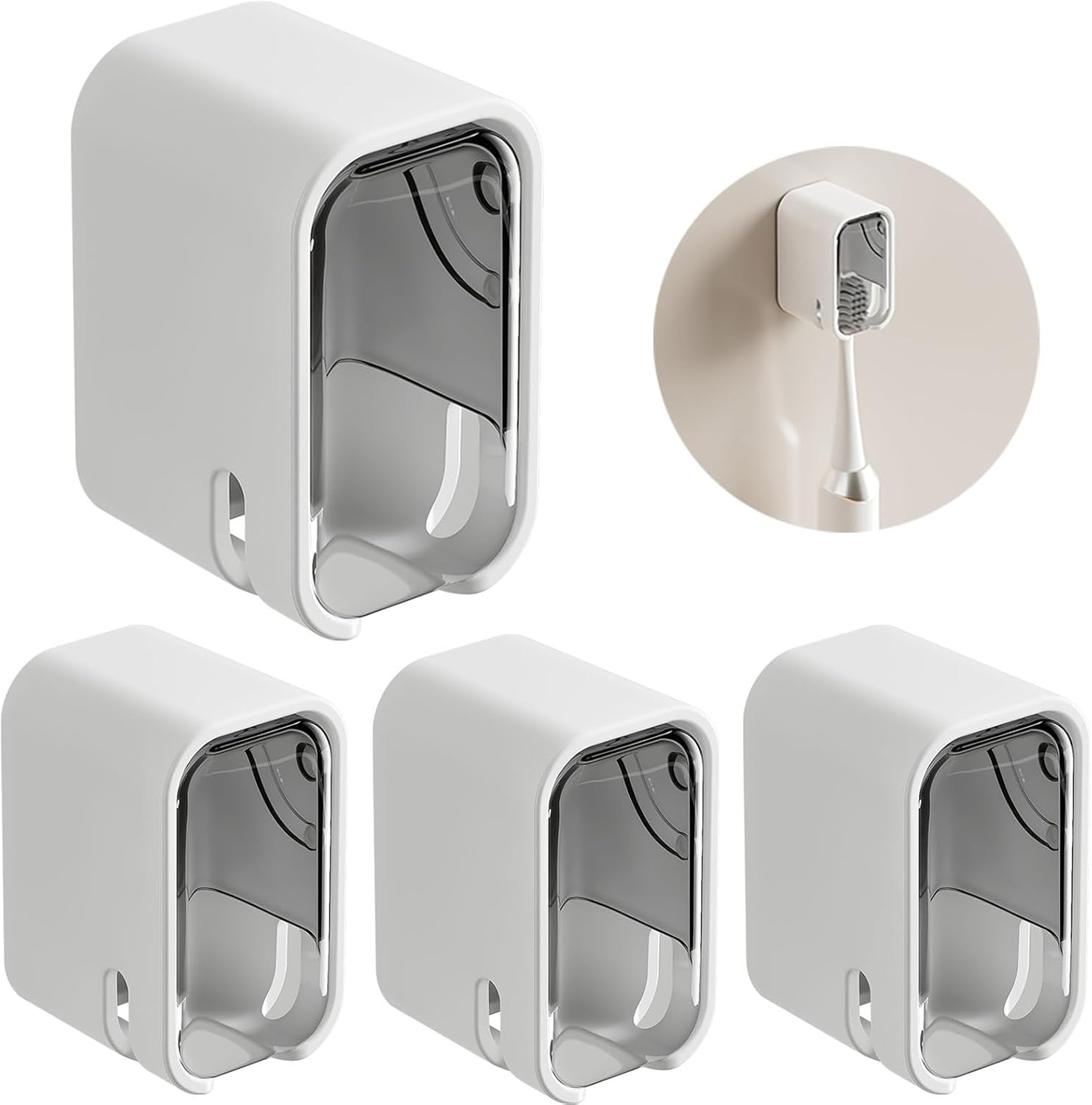 Toothbrush Holder Wall Mounted Toothbrush Holders for Bathrooms, Tooth Brush Holder for Travel and Home, Single Toothbrush Organizer with Cover for Shower 4PCS