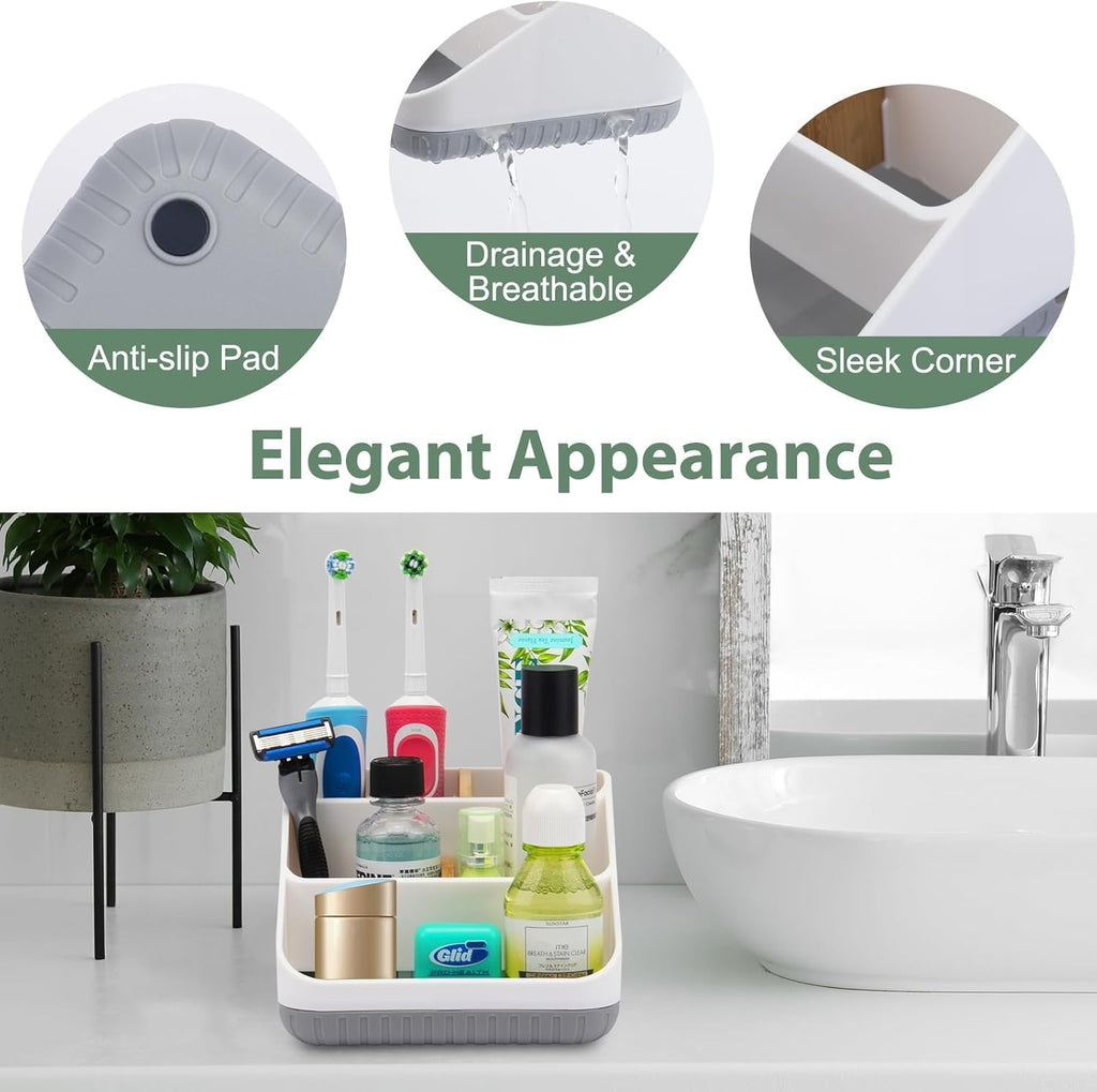 Chintu Bathroom Toothbrush Holders for Countertop - Electric Toothbrush Organizer 6 Slots Tooth Brush Organization for Kids Family, Toothpaste Holder for Bathroom Vanity Organizer Storage White