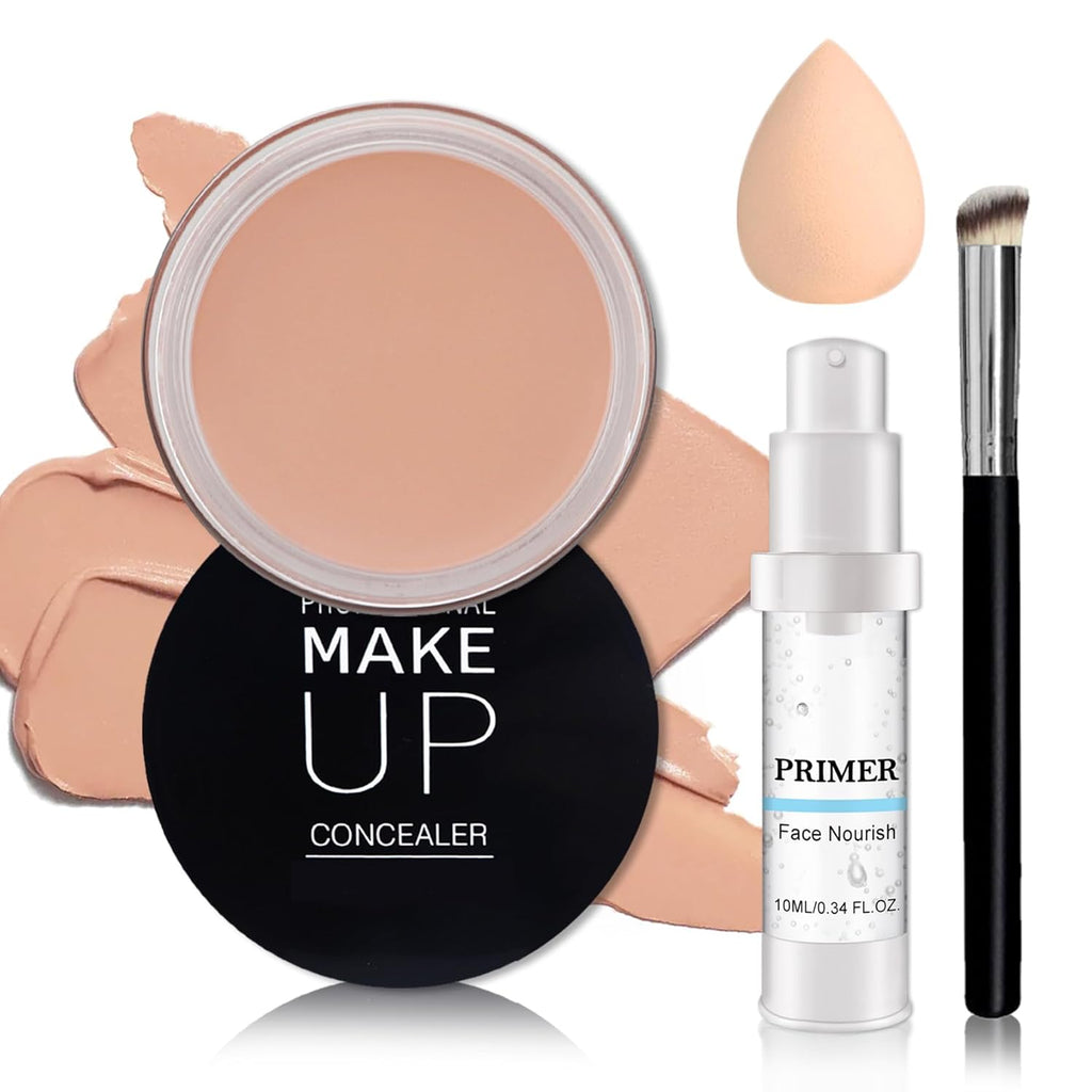 Under Eye Concealer for Dark Circles with Primer,Pot Concealer Full Coverage Tattoo Cover up Makeup,Nourishing and Moisturizing,Cruelty-free（04 Light）