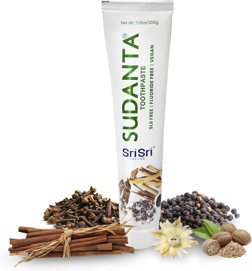 Sri Sri Tattva Sudanta Herbal Toothpaste for Oral Care Protection - Fluoride Free Ayurvedic Toothpaste to Strengthen Teeth and Gums Without Causing Sensitivity - All Natural (200g) Pack of 2