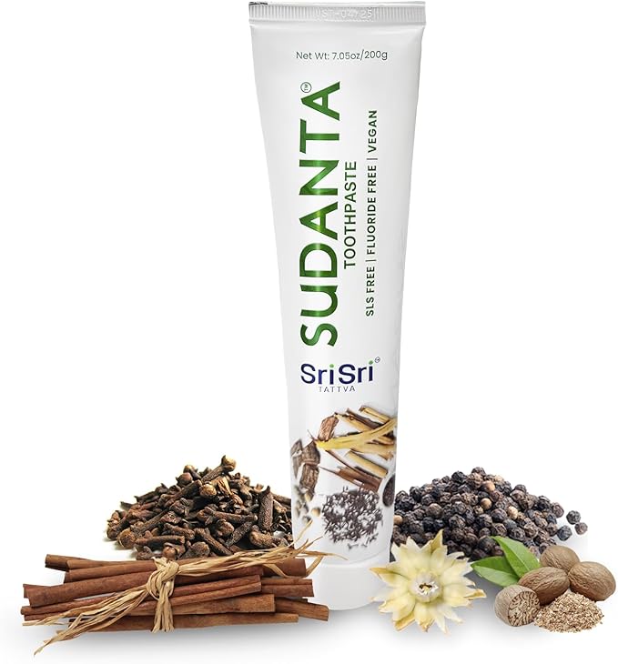 Sri Sri Tattva Sudanta Herbal Toothpaste – SLS Free & Fluoride Free Natural Ayurvedic Toothpaste for Strong Teeth, Healthy Gums & Oral Care – 200 g Pack of 3