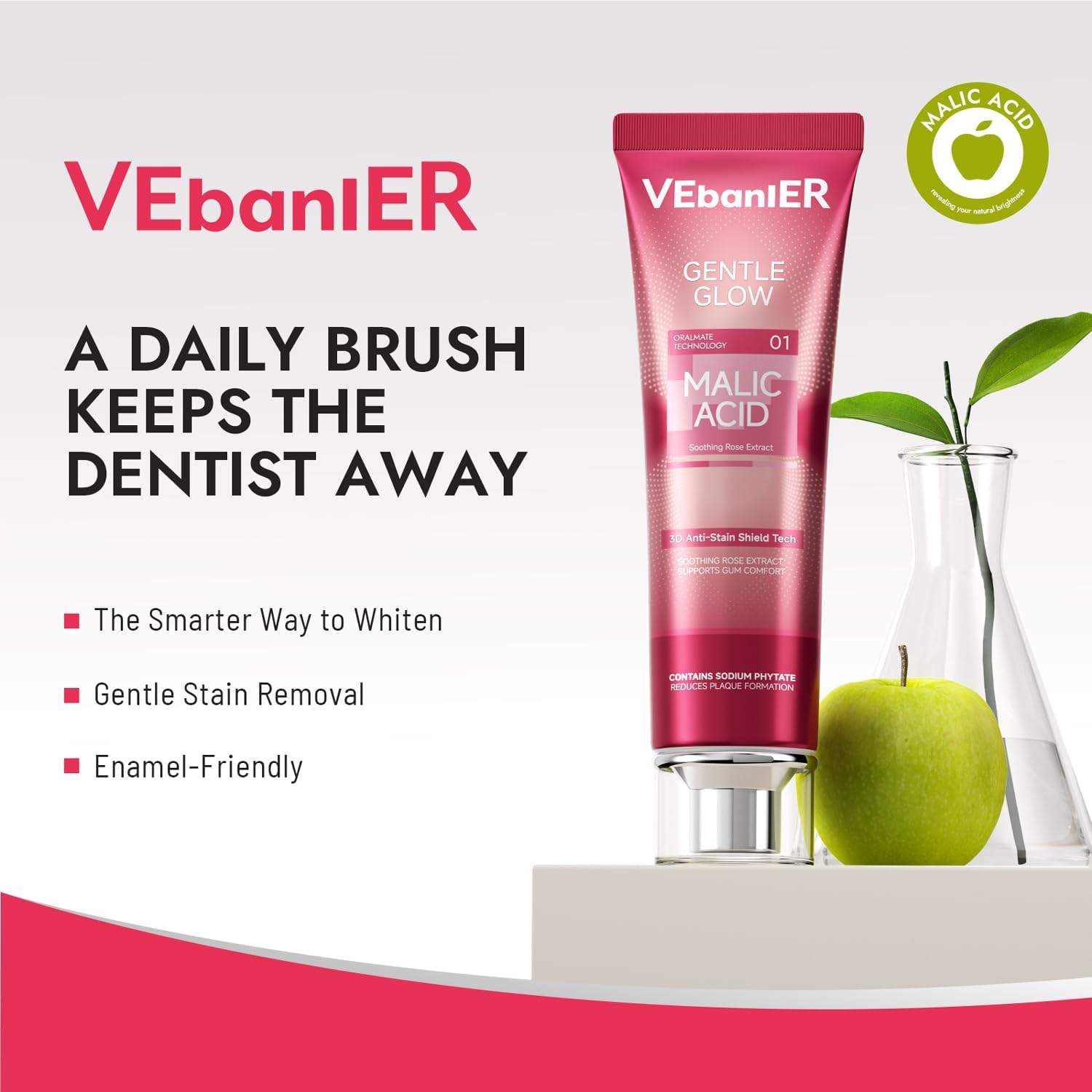 MALIC Acid Teeth Whitening Toothpaste,Natural Care Deep Stain Removal&Plaque,Fluoride Free,Non Toxic,for Adults, Kids and Sensitive Teeth，with Niacinamide，3.57oz.