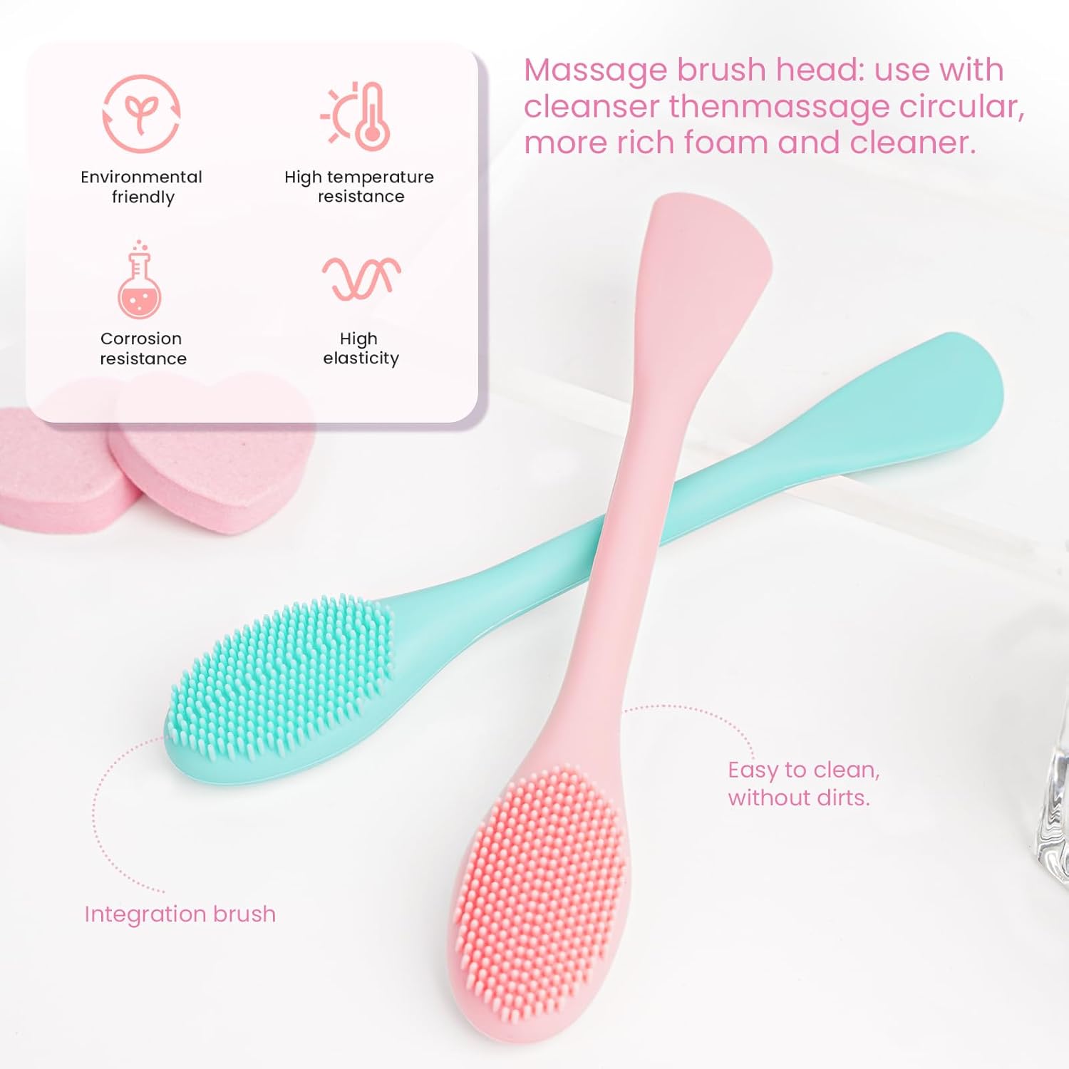2PCS Silicone Facial Cleaning Brush- 2 in 1 Face Scrubber Exfoliator for Exfoliating, Massaging, Remove Blackheads- Face Mask Applicator Brush for for Mud, Clay, Lotion, DIY Mask