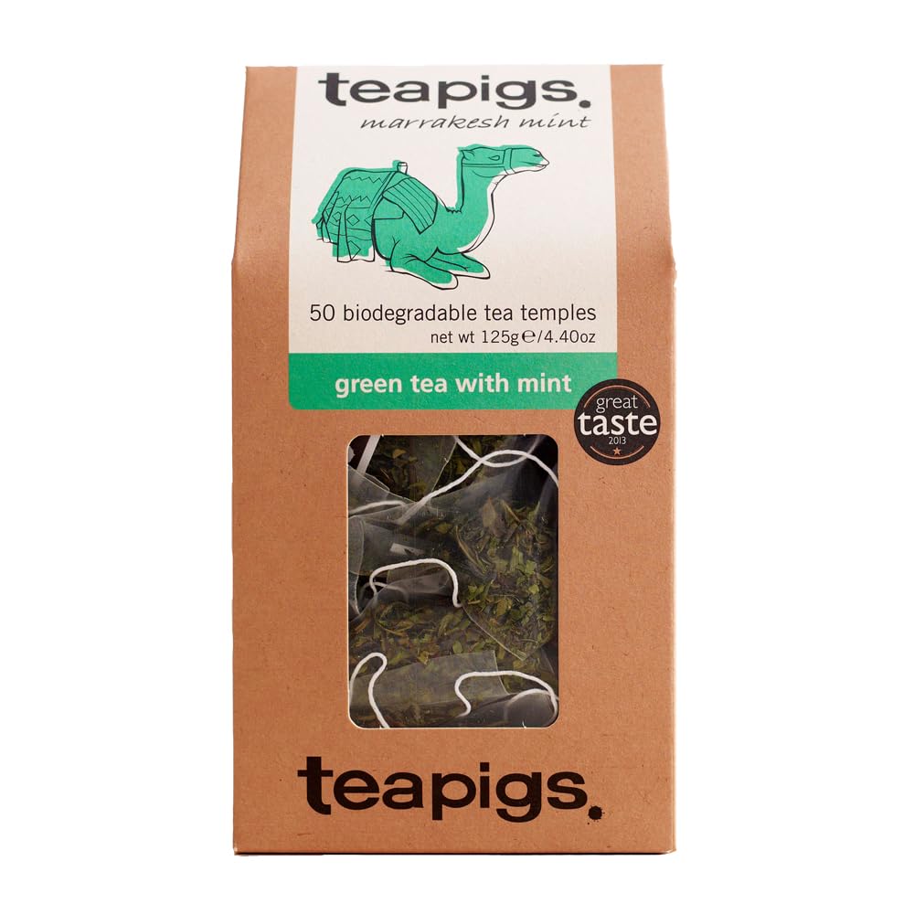 Teapigs Green Tea With Mint, Tea Bags Made With Whole Leaves, caffeine-free, natural ingredients (1 Pack of 50 Teabags)